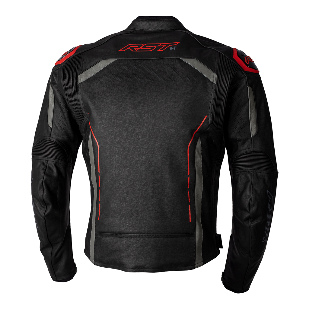 S1 CE Mens Leather Jacket - Black / Grey / Red