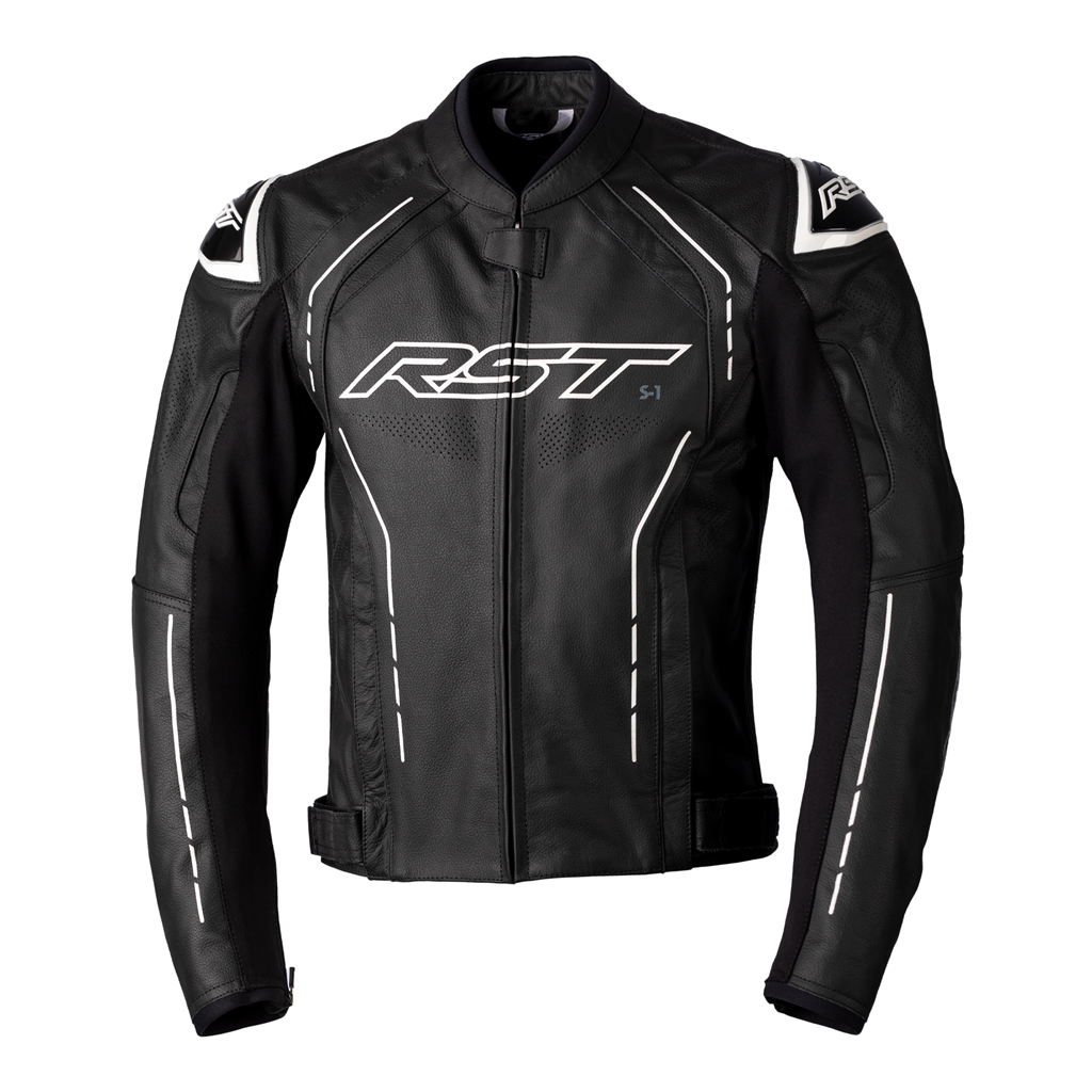 S1 CE Mens Leather Jacket - Black / Black / White
