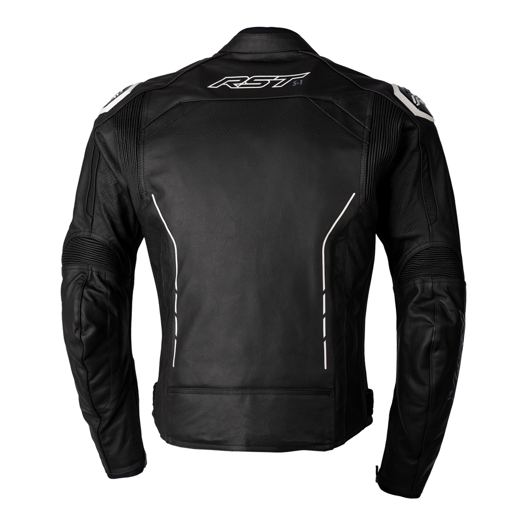 S1 CE Mens Leather Jacket - Black / Black / White