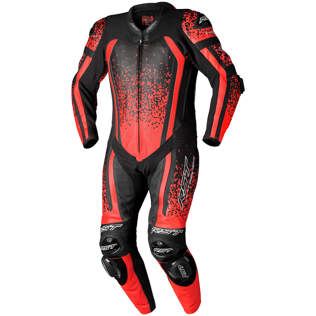 Pro Series Evo Airbag CE Mens Leather Suit - Flo Red / Black / Flo Red