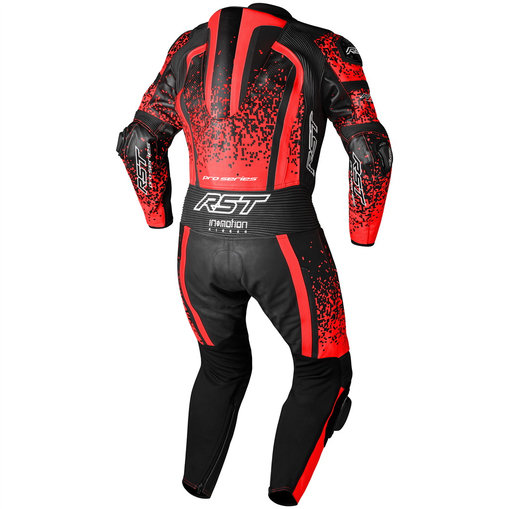 Pro Series Evo Airbag CE Mens Leather Suit - Flo Red / Black / Flo Red
