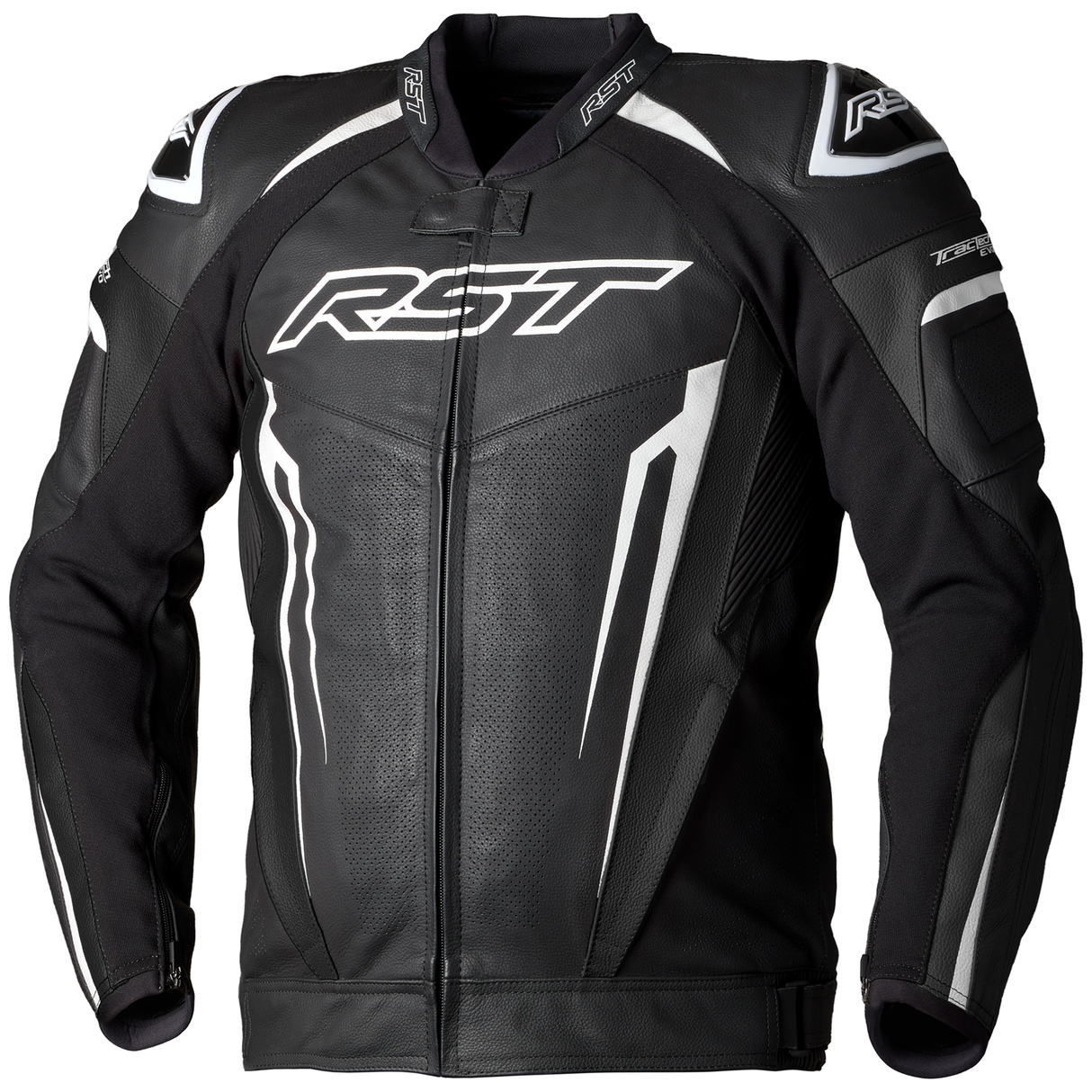 Tractech Evo 5 CE Mens Leather Jacket - Black / White / Black