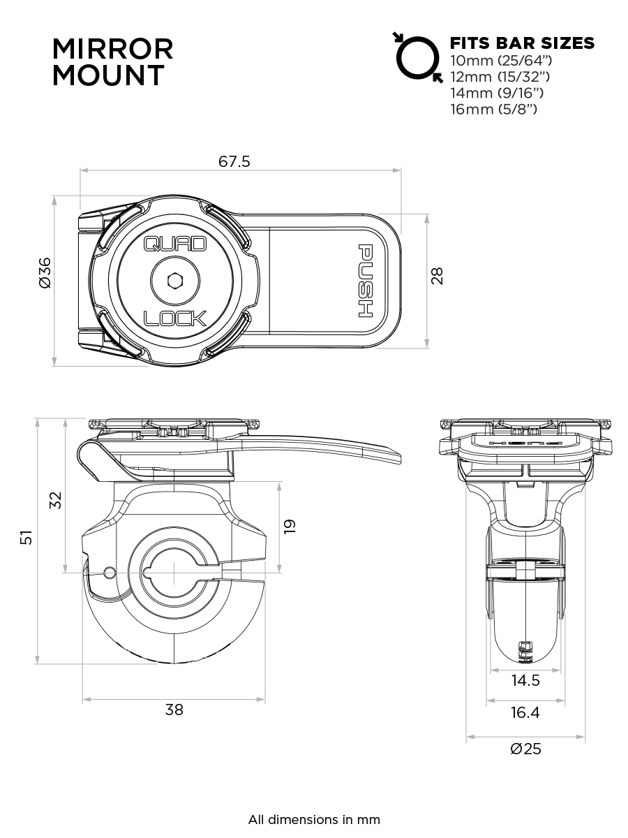 Quad Lock - Scooter / Motorcycle - Mirror Mount