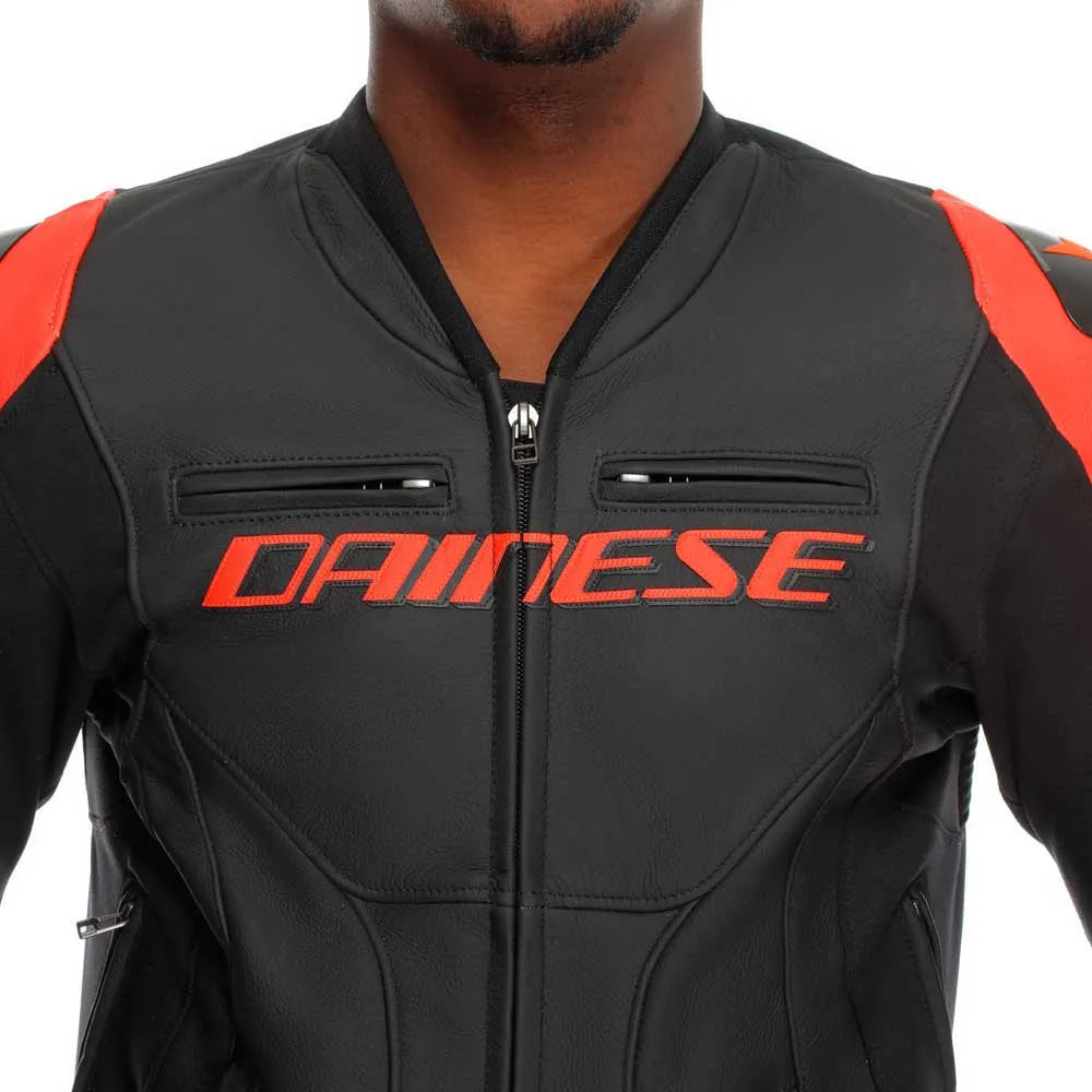 Dainese Racing 5 Leather Jacket - Black / Flo Red