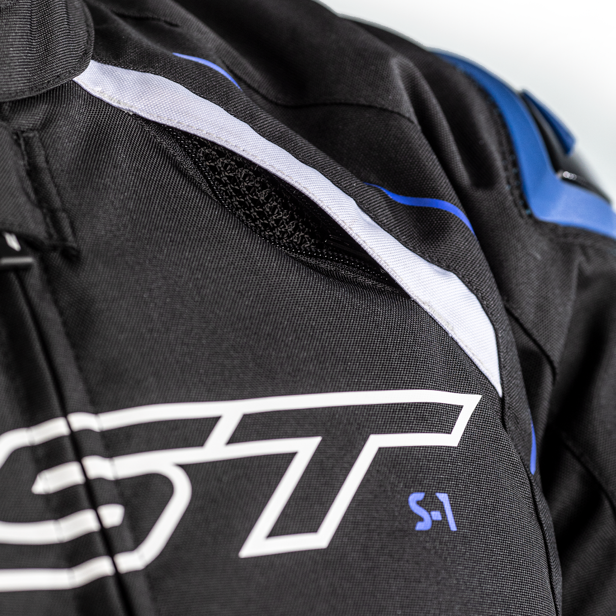 S1 CE Mens Textile Jacket - Black / White / Blue