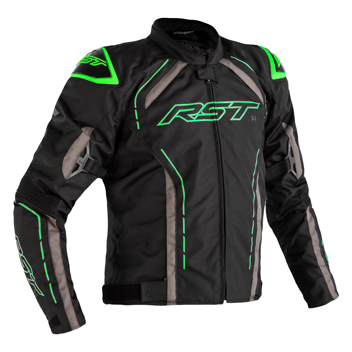 S1 CE Mens Textile Jacket - Black / Grey / Neon Green