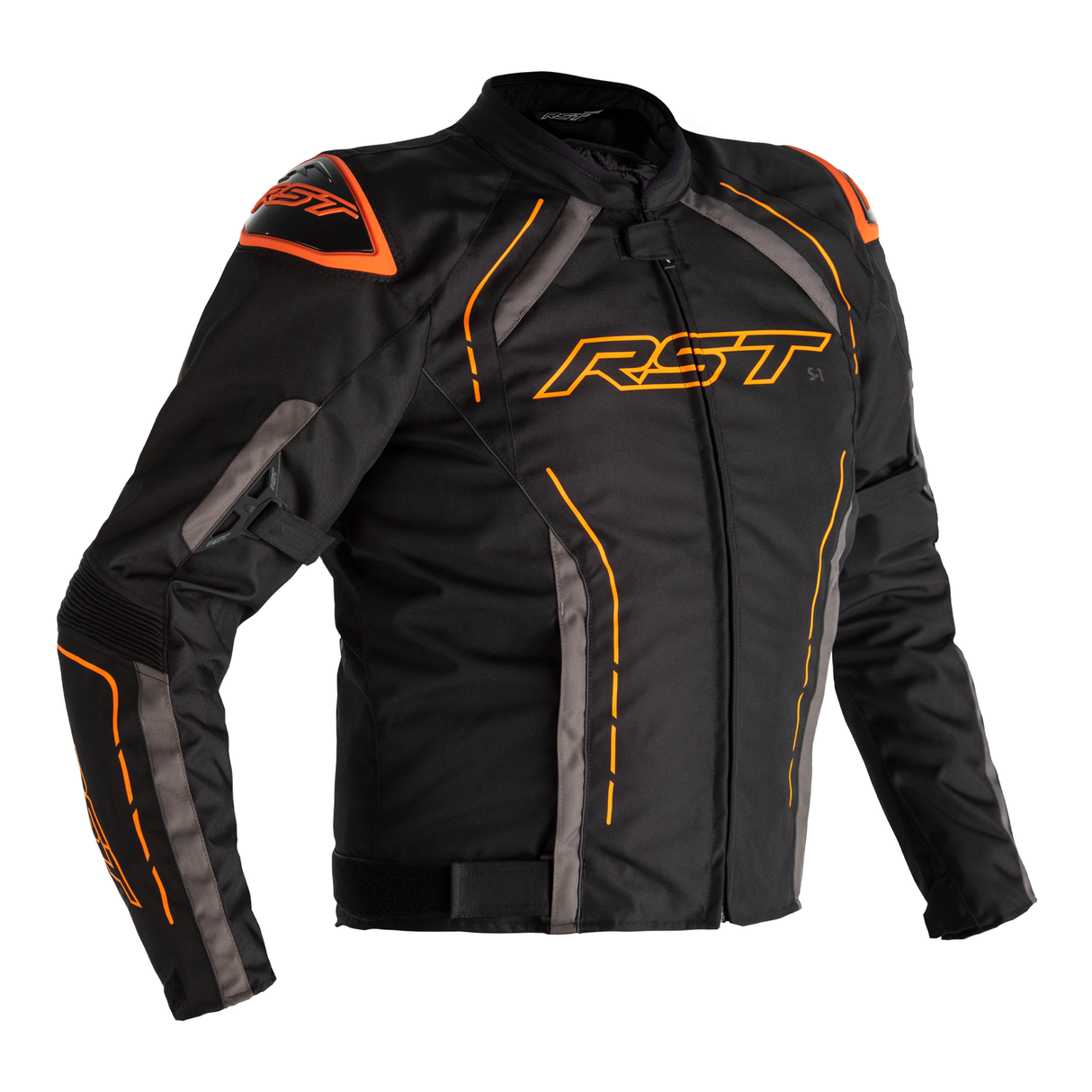 S1 CE Mens Textile Jacket - Black / Grey / Neon Orange