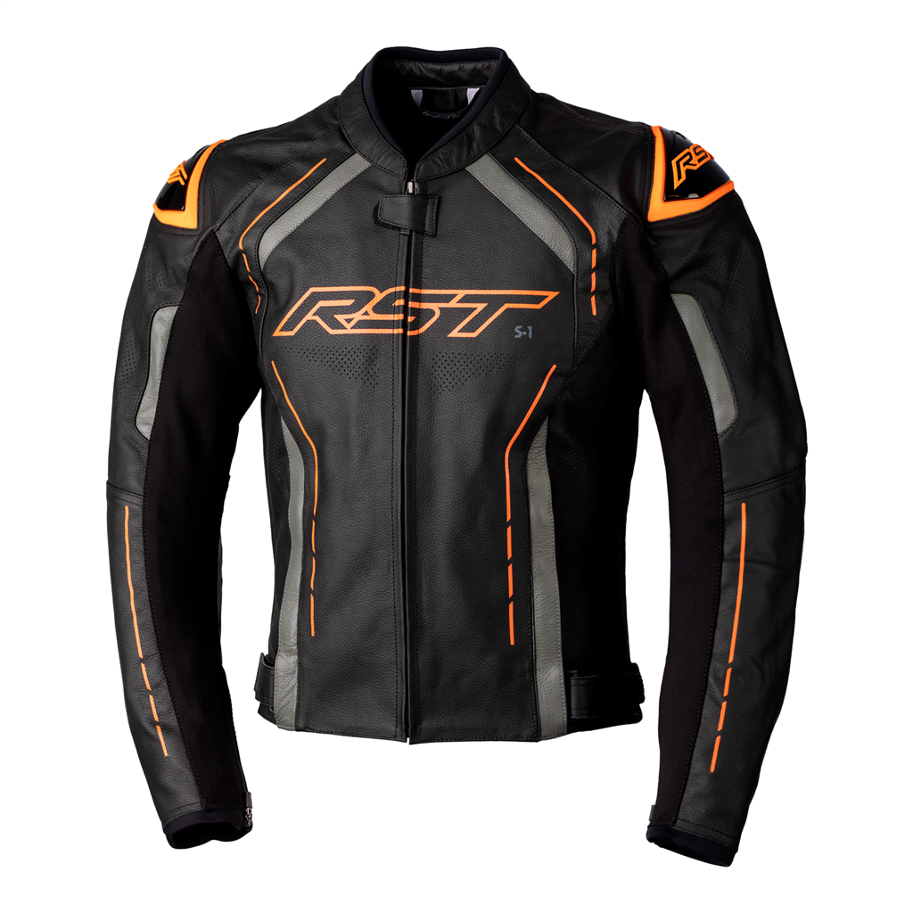 RST S1 CE Mens Leather Jacket - Black / Grey / Neon Orange