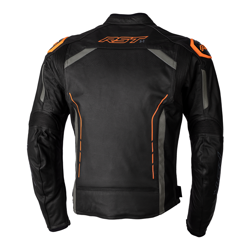 RST S1 CE Mens Leather Jacket - Black / Grey / Neon Orange