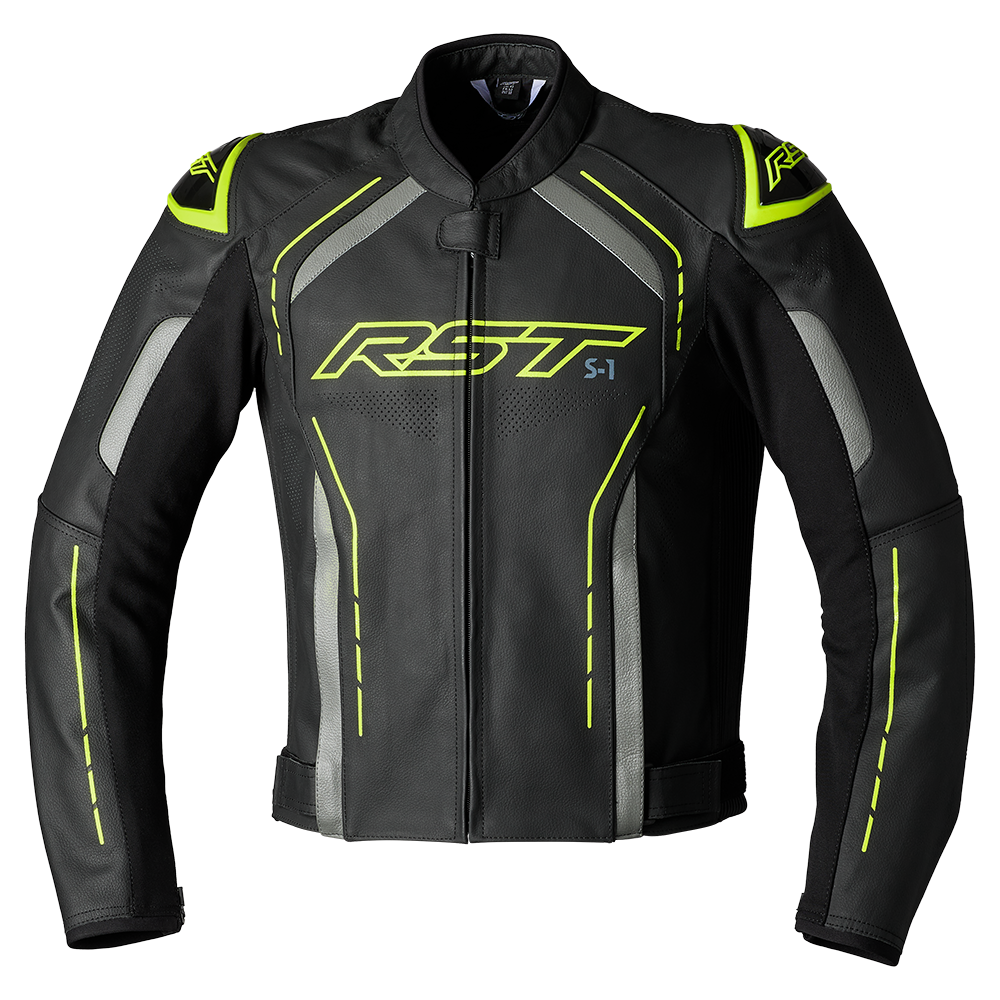 RST S1 CE Mens Leather Jacket - Black / Grey / Flo Yellow