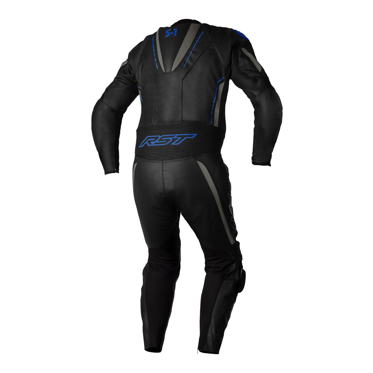 S1 CE Mens Leather Suit - Black / Grey / Neon Blue