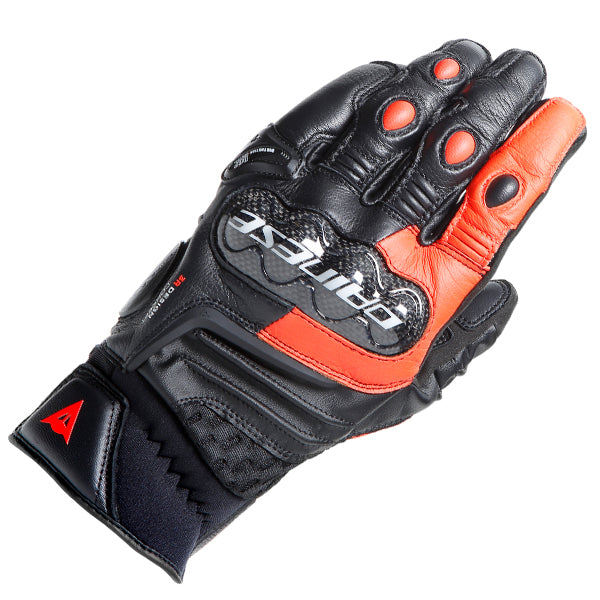 Dainese Carbon 4 Short Leather Glove - Black / Flo Red