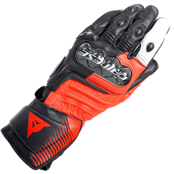 Dainese Carbon 4 Long Leather Glove - Black / Flo Red / White