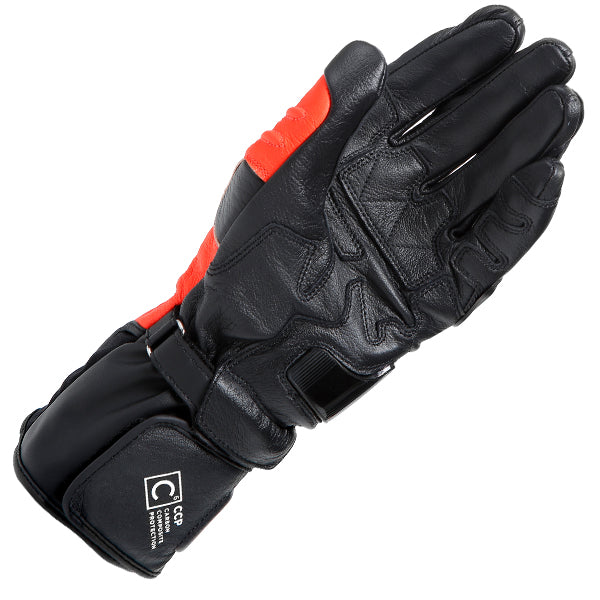 Dainese Carbon 4 Long Leather Glove - Black / Flo Red / White