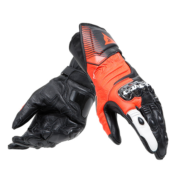 Dainese Carbon 4 Long Leather Glove - Black / Flo Red / White