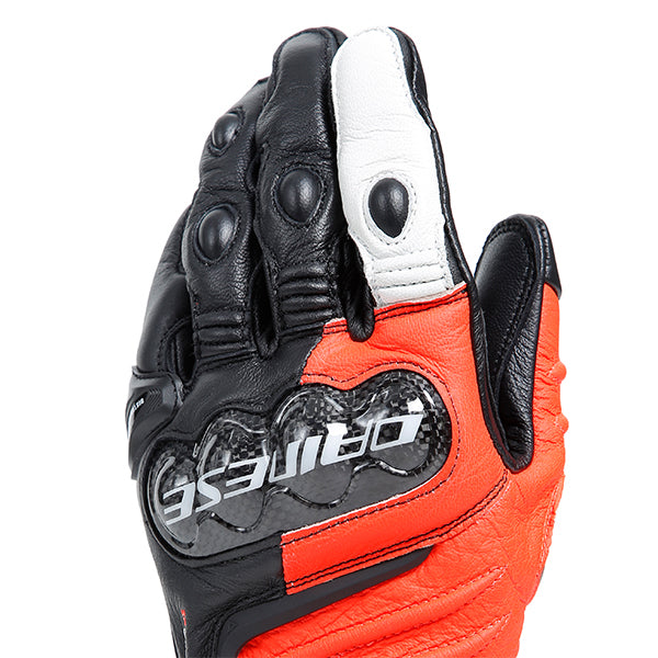 Dainese Carbon 4 Long Leather Glove - Black / Flo Red / White