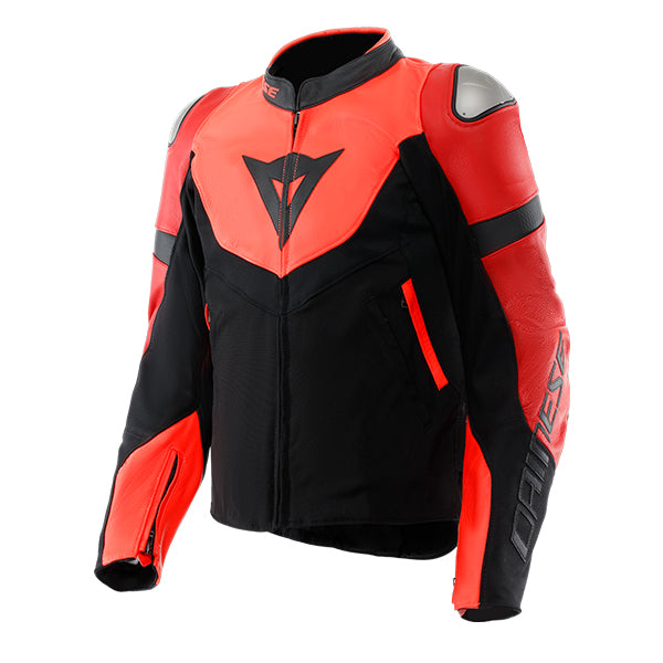 Dainese Iperattiva Leather-Textile Jacket - Flo Red / Black