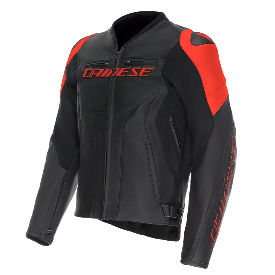 Dainese Racing 5 Leather Jacket - Black / Flo Red