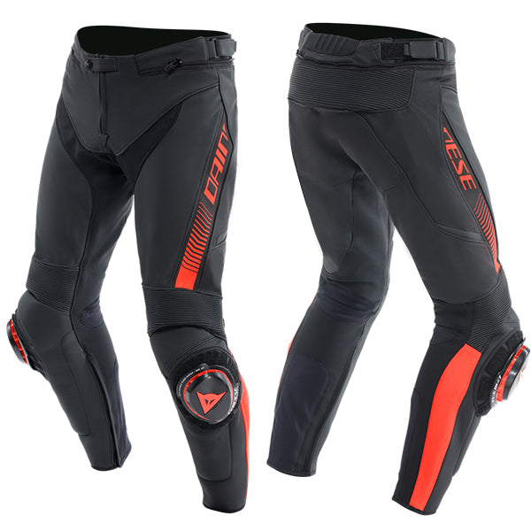 Dainese Super Speed Leather Trousers - Black / Flo Red